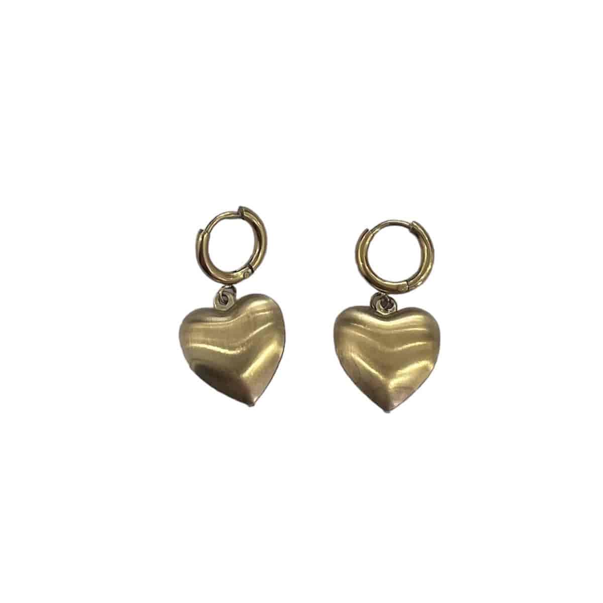 EHO1-1199 Σκουλαρίκια ατσάλινοι κρίκοι με χρυσές καρδιές