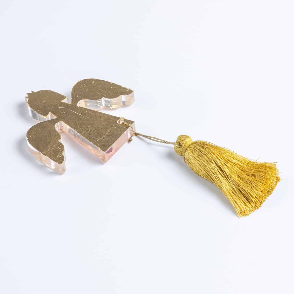 LCH1-1113 Γούρι αγγελάκι CUORO από πλέξιγκλας και φύλλο χρυσού και φούντα2