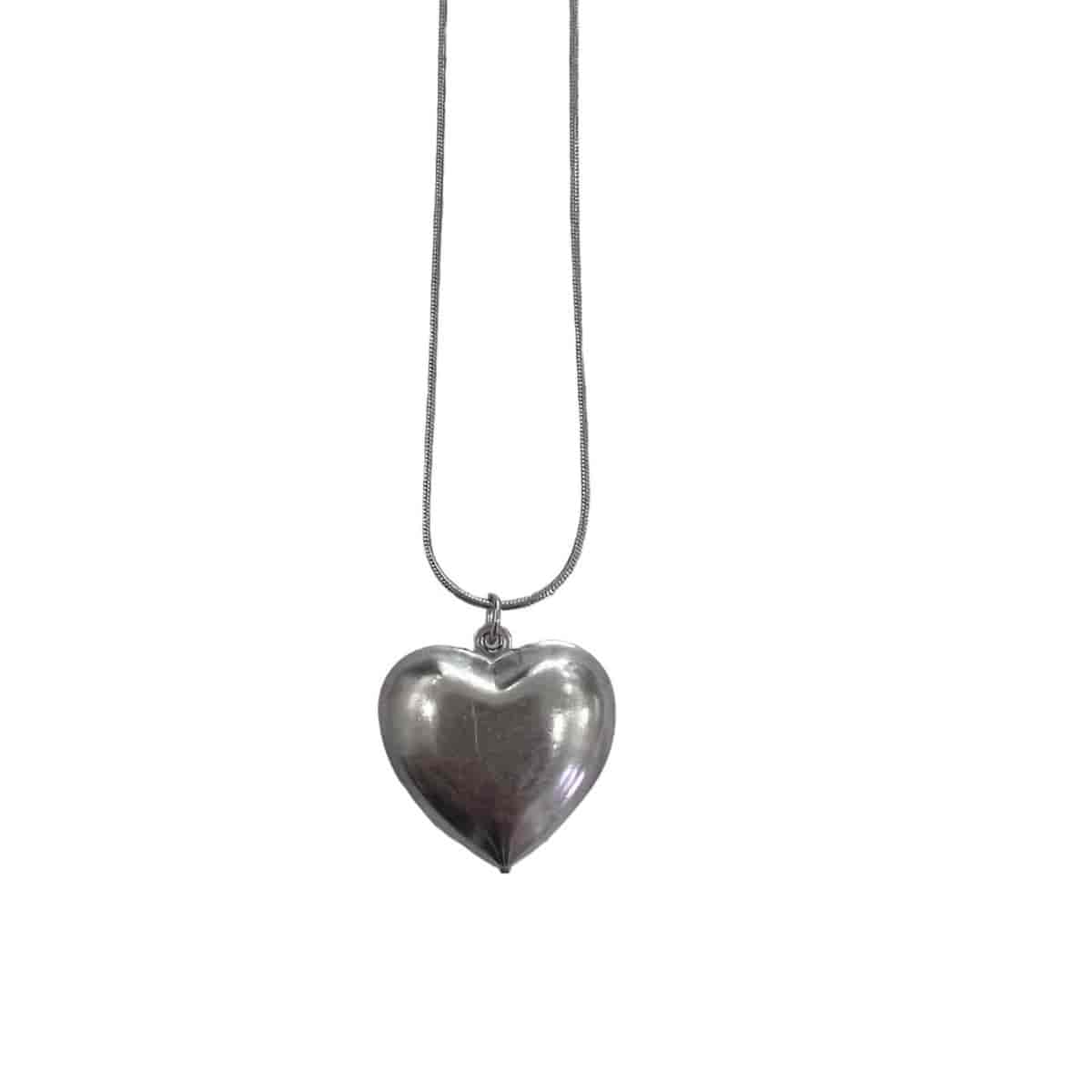 NST2-1194 Ατσάλινη ασημί ματ καρδιά μενταγιόν σε αλυσίδα
