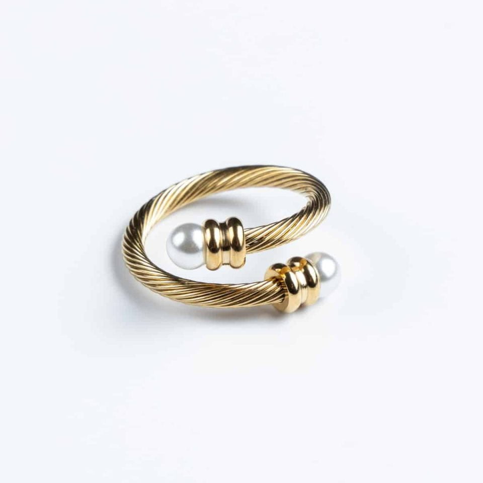RGO1-489 Δαχτυλίδι ατσάλινο χρυσό σύρμα με πέρλες